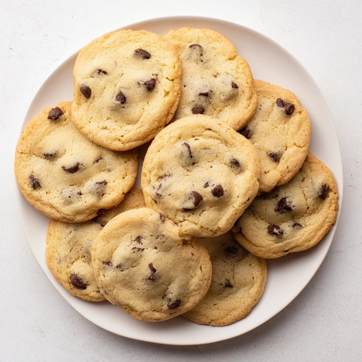Freshly baked Chocolate Chip Cookies with golden edges and melty semi-sweet chocolate chips on a cooling rack.