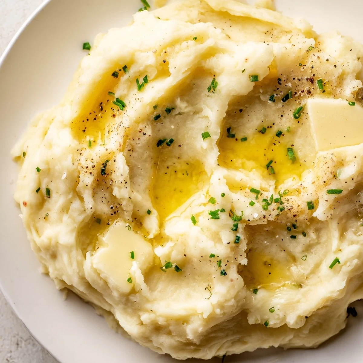 Steaming bowl of mashed potatoes topped with parsley, ready to serve alongside roasted chicken.