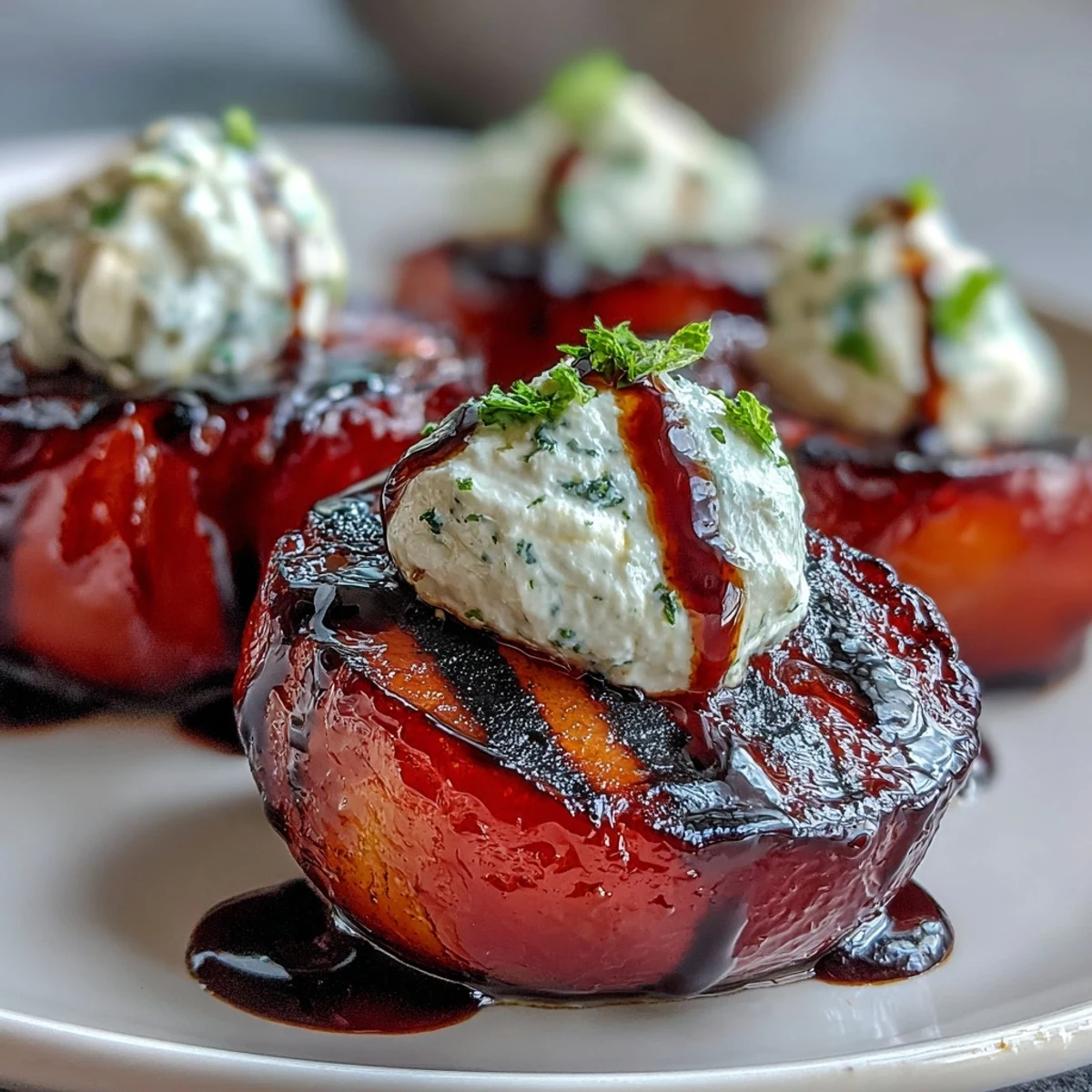 Goat cheese and balsamic glazed plums served as a light vegetarian dessert.