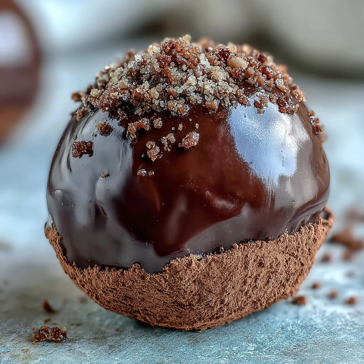 Four Chocolate Truffles are shown, two coated in chopped pistachios and two in cocoa, ready to serve on a chilled platter.