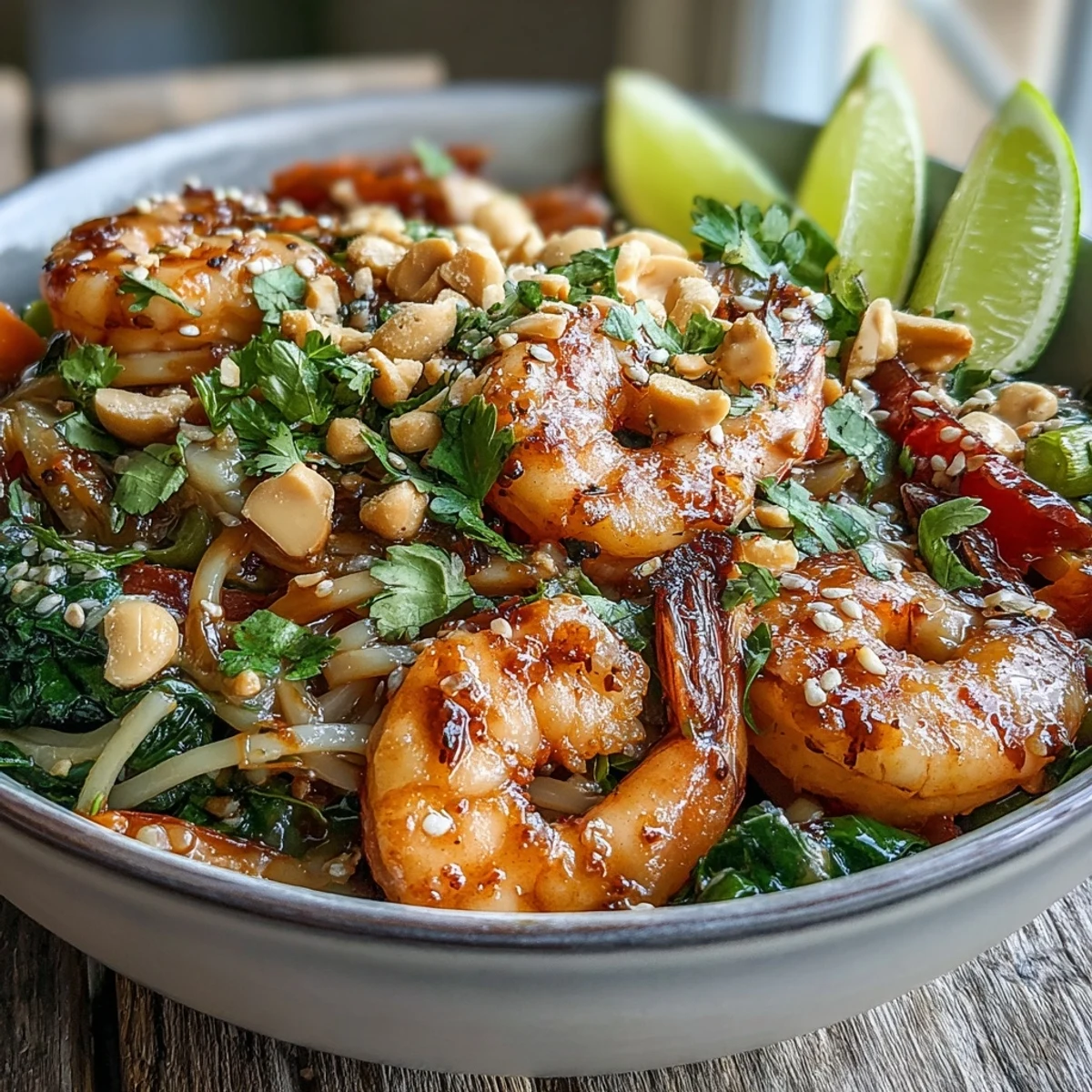 Vibrant Asian Noodle Bowl with tender shrimp, crisp carrots, and zucchini tossed in a savory sauce.