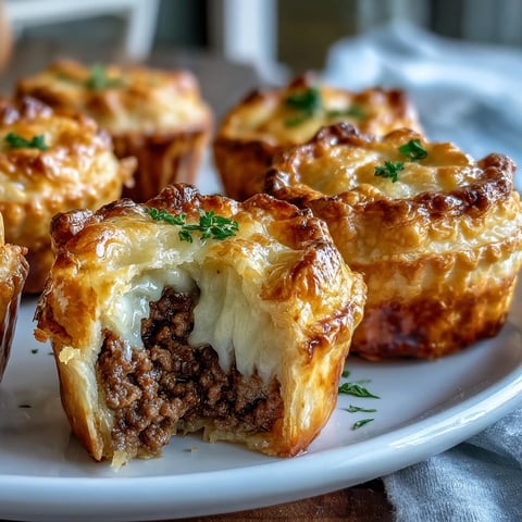 Freshly baked Mini Beef Tourtières with a flaky, golden crust and warm spiced beef filling, perfect for holiday gatherings.