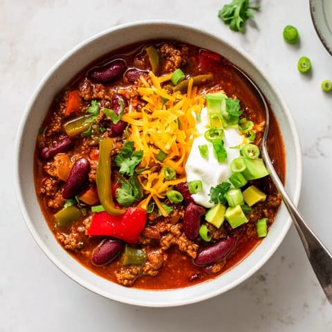 Spicy Tex-Mex Chili con Carne with kidney beans and ground beef served beside warm cornbread.