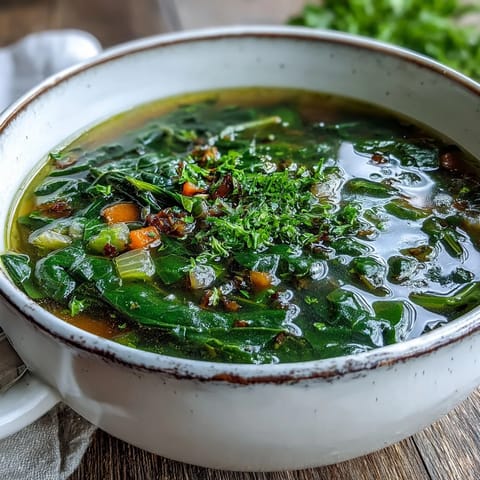 A wholesome vegetarian Swiss chard soup garnished with Parmesan cheese, a squeeze of lemon, and a spoon for a comforting, easy meal.  