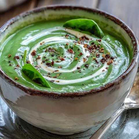 Creamy homemade Spinach Soup with fresh spinach, onion, and a touch of cream in a white bowl.