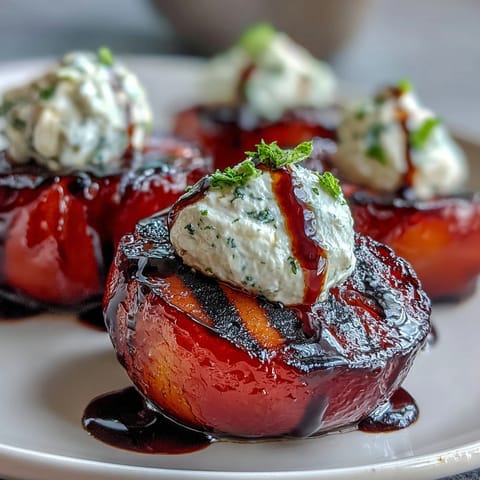 Goat cheese and balsamic glazed plums served as a light vegetarian dessert.