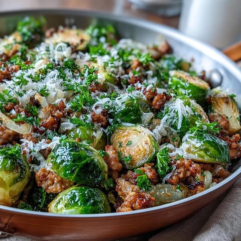 Golden-brown Brussels sprouts and savory ground turkey sizzle together in a hot skillet with garlic and onions. This one-pan meal is a high-protein, gluten-free dinner perfect for busy weeknights.