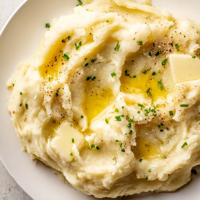 Steaming bowl of mashed potatoes topped with parsley, ready to serve alongside roasted chicken.