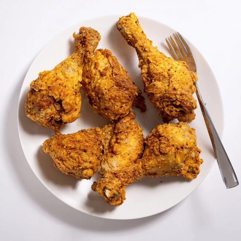 Close-up of crispy buttermilk fried chicken, showcasing a golden crust and steaming, flavorful interior on a plate
