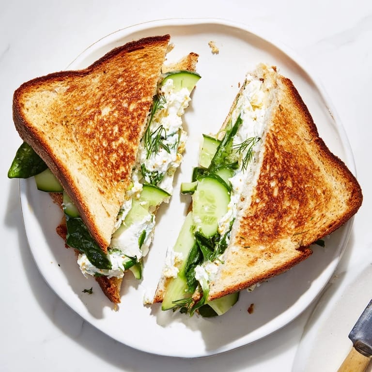 Mediterranean-inspired whipped feta grilled cheese, golden and toasty, with fresh dill and lemon notes.