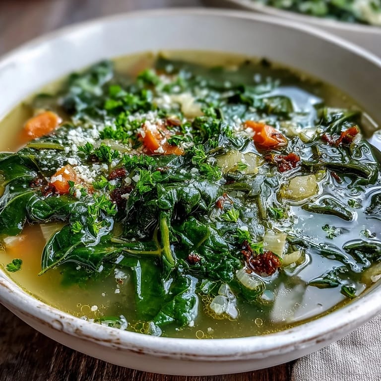 Hearty Swiss chard soup with tender leaves, diced carrots, and celery, served steaming in a rustic bowl for a cozy weeknight dinner.