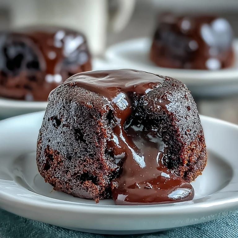 Decadent individual Chocolate Lava Cakes with espresso dusting, served on a rustic wooden table for an indulgent dessert presentation.