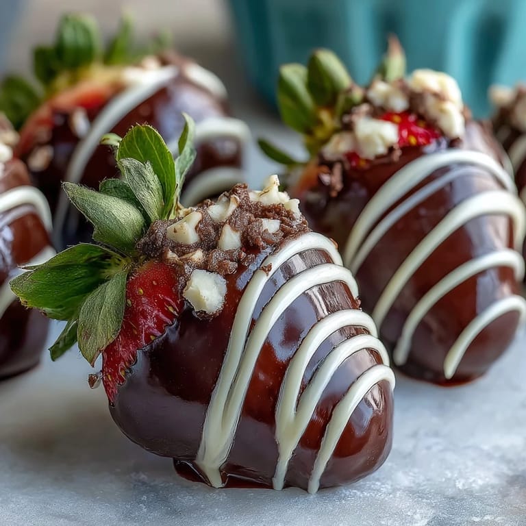 Close-up of elegant chocolate-covered strawberries, ideal for a festive Valentine's Day gift.