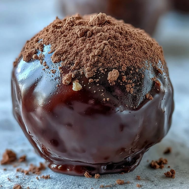 Overhead view of easy French Chocolate Truffles, featuring glossy ganache centers rolled in shredded coconut and powdered sugar.