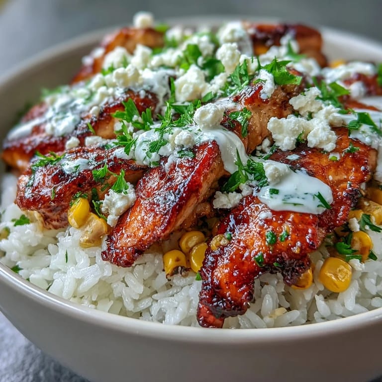 Vibrant Mexican-inspired dinner bowl with sliced chicken, smoky corn, rice, and jalapeños for Street Corn Chicken and Rice Bowls.