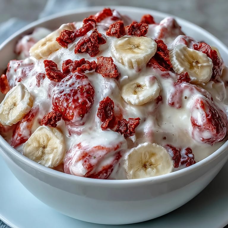 Frozen Greek yogurt bites with strawberry swirl, honey drizzle, and crunchy banana chips for dessert.