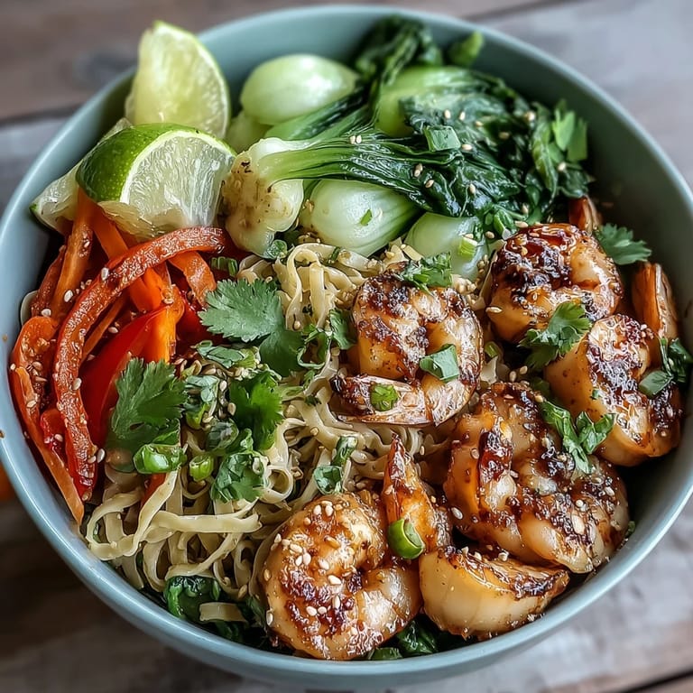 Tender shrimp and scallops simmer in aromatic broth for a comforting Asian Noodle Bowl with Shrimp and Scallops at dinnertime.