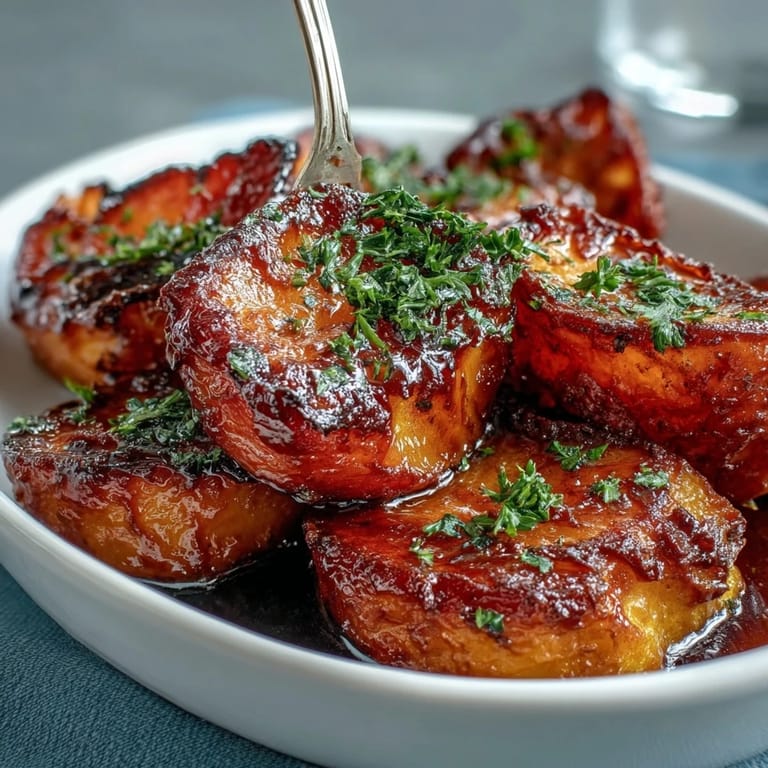 Golden baked sweet potatoes coated in buttery brown sugar syrup, spiced with cinnamon and nutmeg for a comforting Southern side.