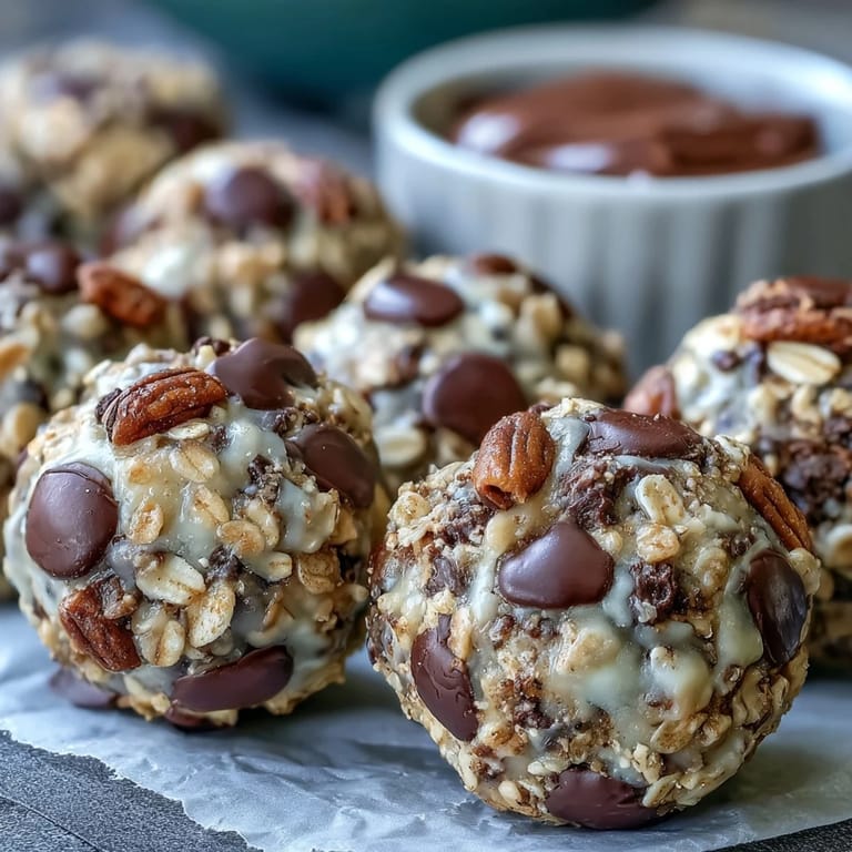 Bite-sized oatmeal energy balls packed with peanut butter and mini chocolate chips, a tasty soccer game snack for kids.
