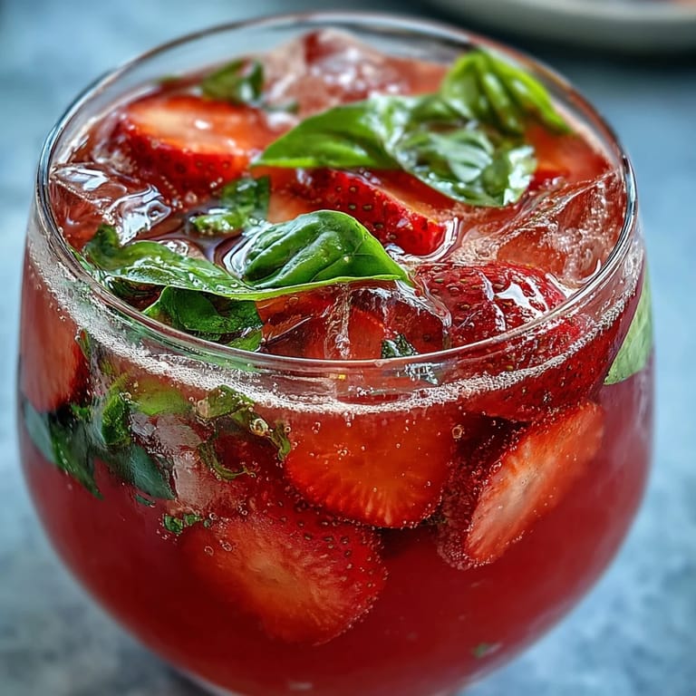 Refreshing strawberry basil lemonade mocktail pitcher, ideal for warm weather and outdoor gatherings.