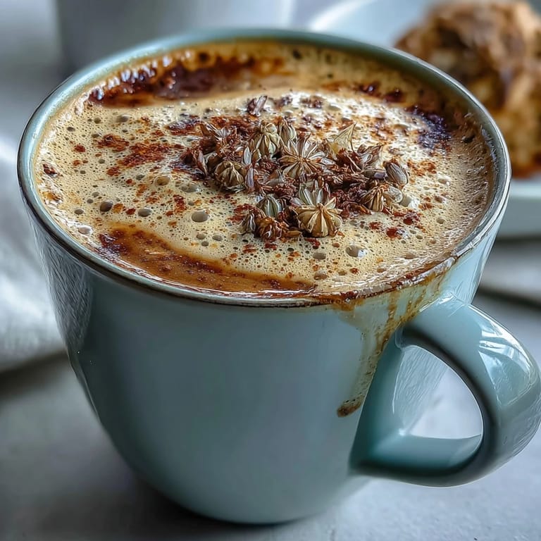 Golden, frothy dandelion tea latte with vanilla oat milk, perfect for a cozy, dairy-free moment.  