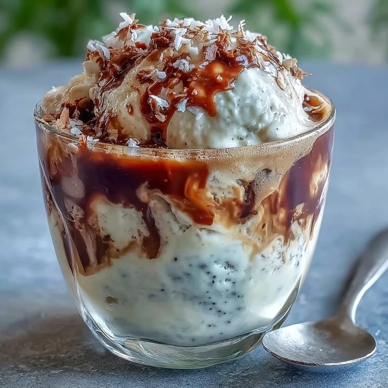 Enjoy this easy coconut cold brew float topped with toasted coconut flakes.