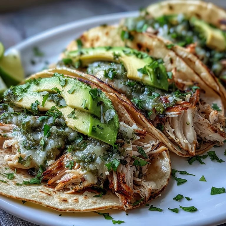 Juicy slow cooker salsa verde chicken tacos, nestled in warm tortillas ready to enjoy.
