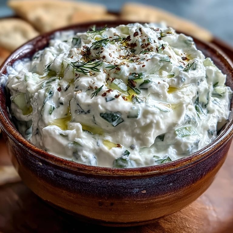 Delicious Greek Skyr Tzatziki, perfect served with pita and veggies.