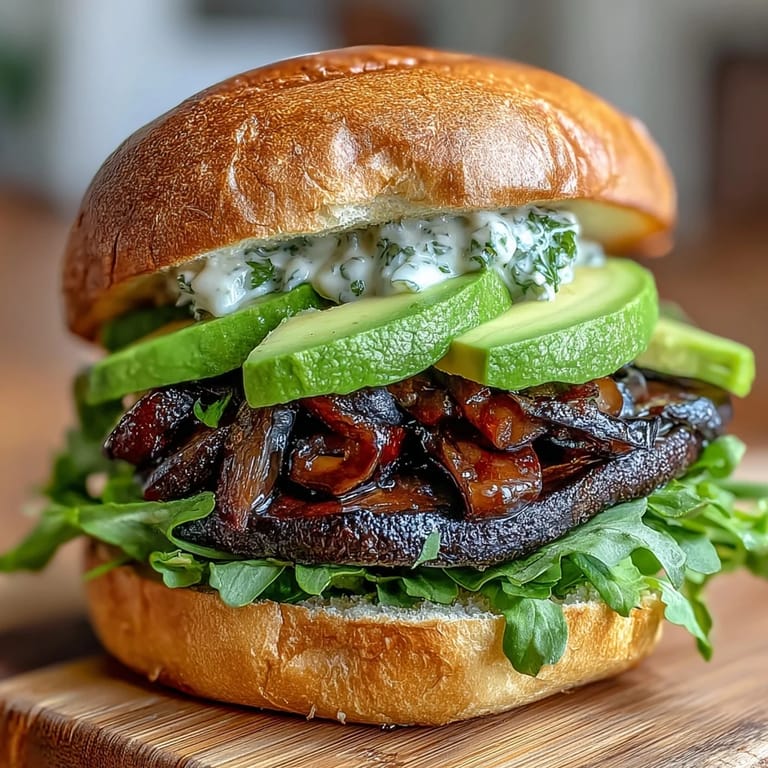 Hearty grilled portobello mushroom burgers bursting with fresh toppings, perfect for summer cookouts.