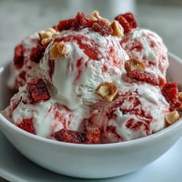 Homemade Strawberry & Banana Yoghurt Clusters on a baking sheet with fresh fruit garnish.