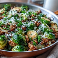 Golden-brown Brussels sprouts and savory ground turkey sizzle together in a hot skillet with garlic and onions. This one-pan meal is a high-protein, gluten-free dinner perfect for busy weeknights.