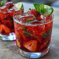 Refreshing strawberry lemon sparkling mocktail with fresh berries, zesty lemon, and chilled sparkling water.