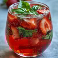 Strawberry Basil Lemonade Mocktail Pitcher with fresh strawberries and basil, perfect for summer parties.
