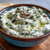 Creamy Greek Skyr Tzatziki bursting with fresh cucumber, dill, and garlic.